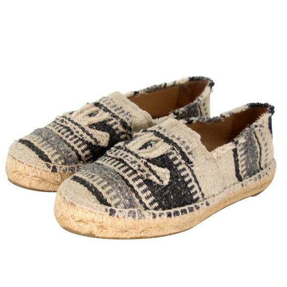 Chanel Espadrille 37 Striped Woven Canvas Cap Toe Cc Flats CC-0503N-0144 - Picture 4 of 11